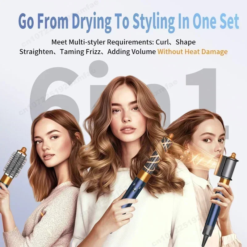 Sèche-cheveux 6 en 1 à ions négatifs haute vitesse, brosse de coiffage professionnelle pour boucler les cheveux - Cadeau idéal pour les femmes